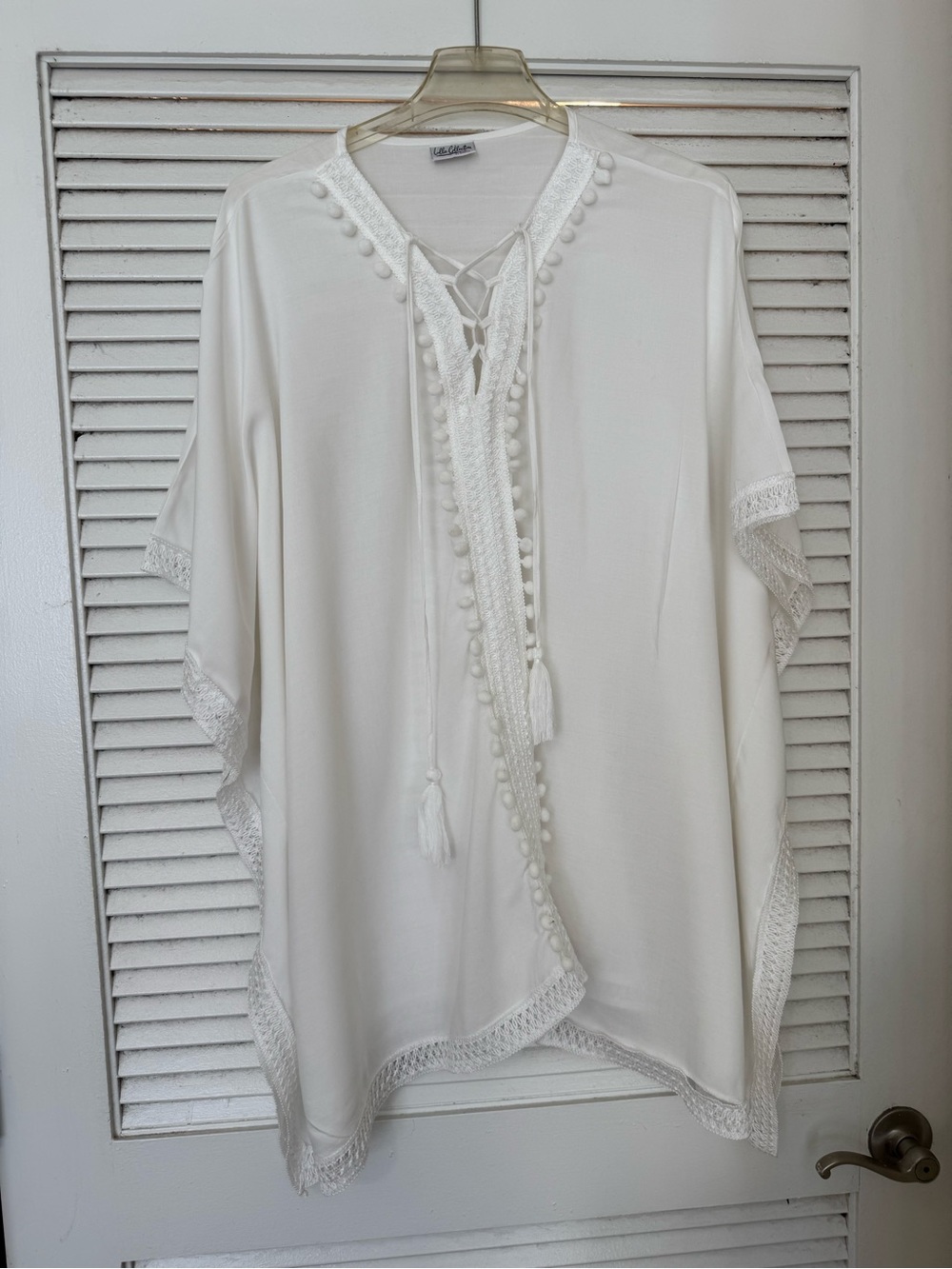 Women’s White Pom-Pom Lace-Trim Swim Coverup Tunic